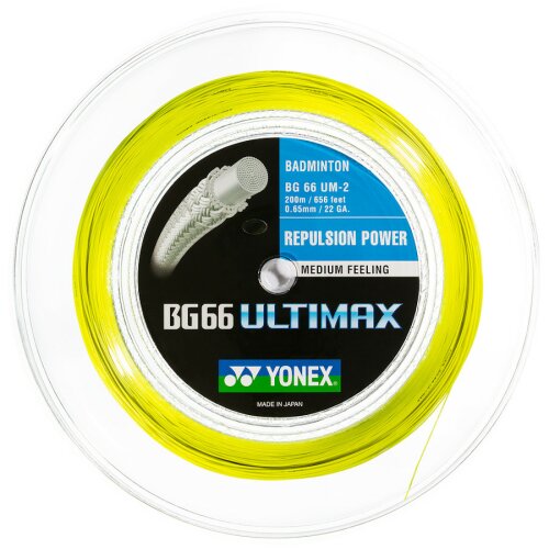 Yonex BG66 Ultimax ( 200m Rolle ) gelb 0,65 mm Badmintonsaite