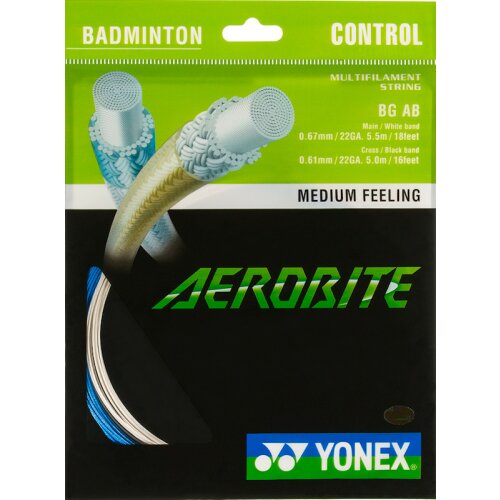 Yonex Aerobite Hybrid ( 10,5m Set ) blau/weiß Längs: 0,67 mm / Quer: 0,61 mm Badmintonsaite
