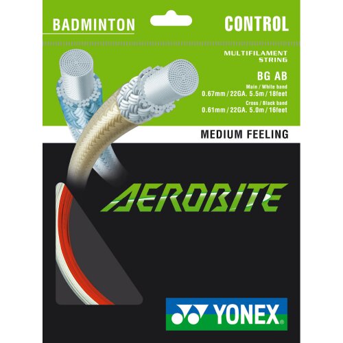 Yonex Aerobite Hybrid ( 10,5m Set ) weiß/rot Längs: 0,67 mm / Quer: 0,61 mm Badmintonsaite