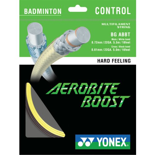 Yonex Aerobite Boost Hybrid ( 10,5m Set ) grau/gelb Längs: 0,67 mm / Quer: 0,61 mm Badmintonsaite